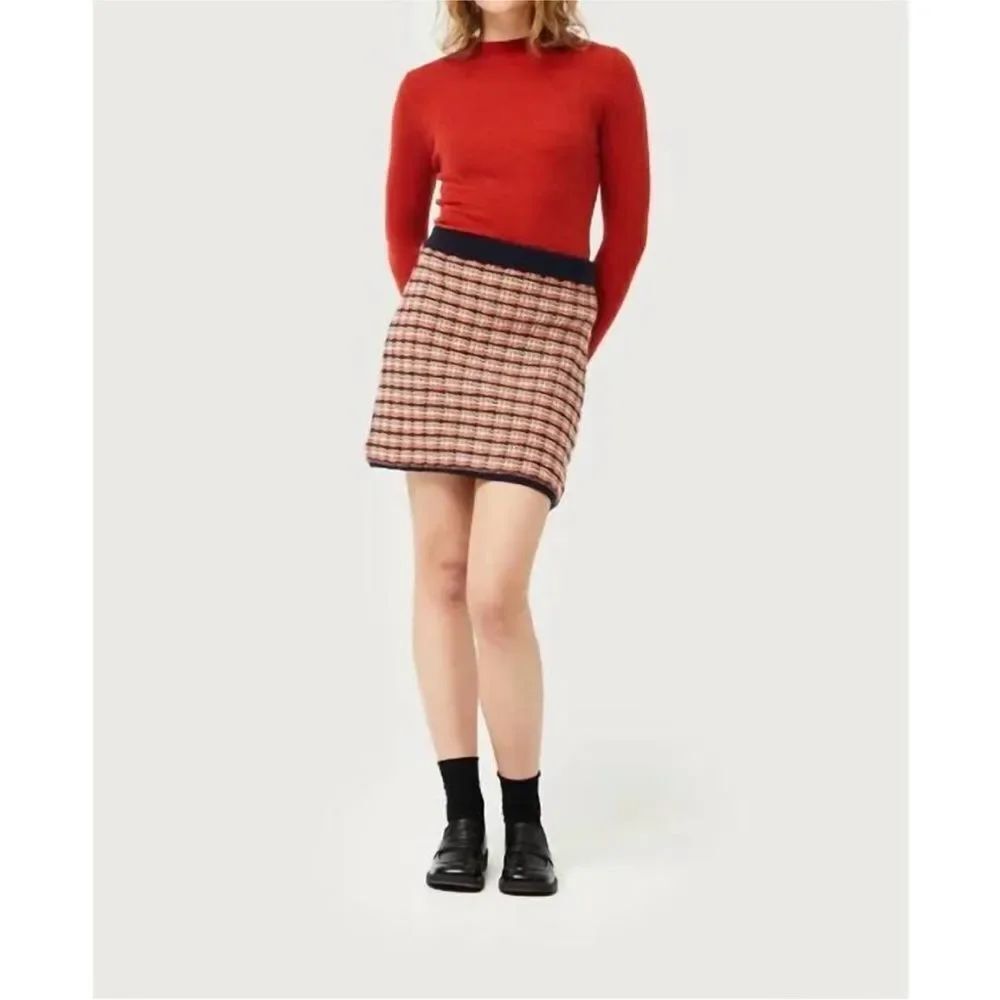 COMPANIA FANTASTICA | Plaid Knit Mini Skirt Orange Blue Women’s Size Small